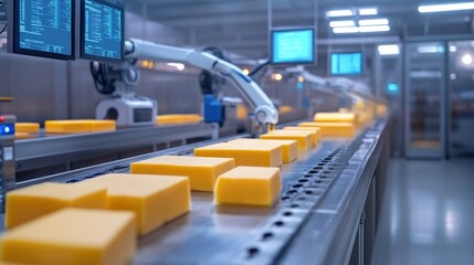 Automated Cheese Packaging Line in a Modern Factory