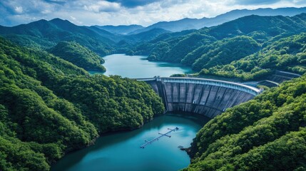 Scenic View of Dam Surrounded by Lush Mountains