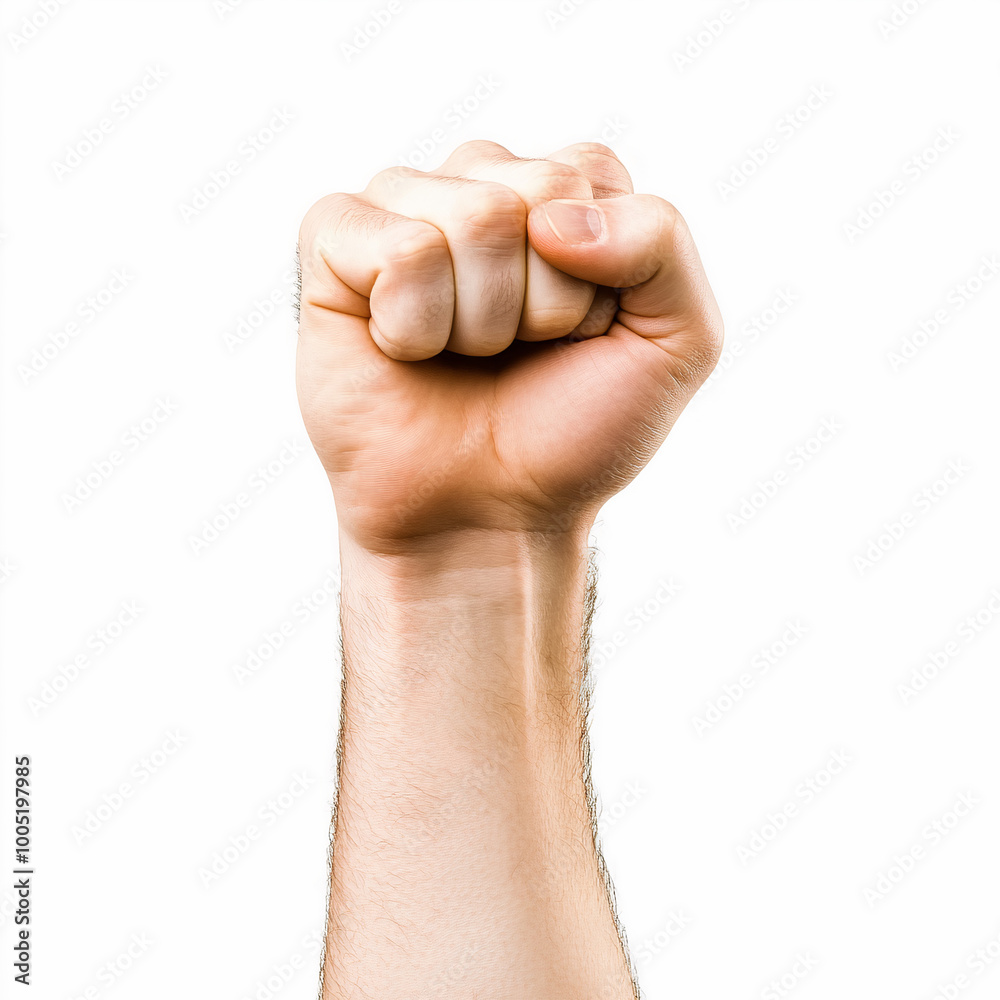 Wall mural male hand shows a fist on a white isolated background