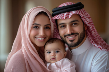 Happy saudi smiling family mother and father