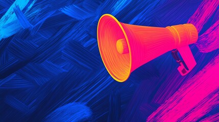 Vibrant megaphone, colorful background, communication concept.