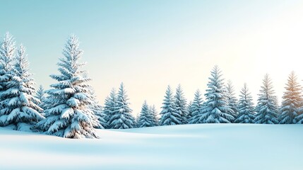 Obraz premium Snowy evergreen trees on a winter landscape, tranquil and beautiful scenery.