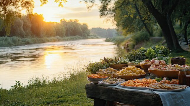 Scenic Outdoor Buffet Catering by the River