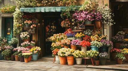 Elegant Flower Shop Display with Colorful Arrangements
