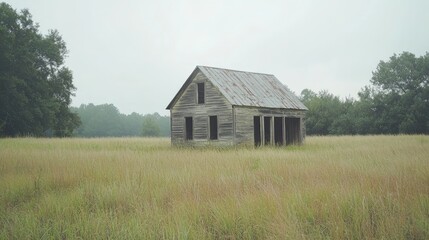Fototapeta premium Weathered Wooden Farmhouse in Tall Grass