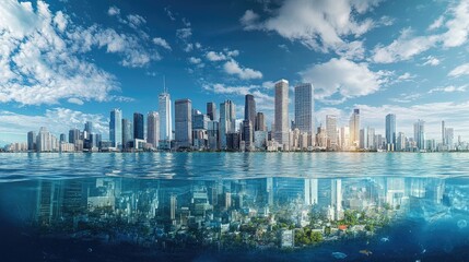 Obraz premium Underwater City Reflection and Skyline View