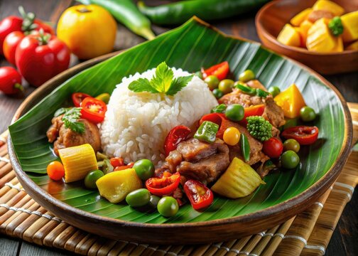 Vibrant snapshot of a Filipino fusion dish, chabacano, featuring a fusion of Asian and Latin American flavors in a fusion of sweet and savory flavors.