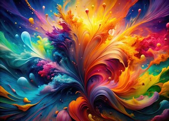 Obraz premium Vibrant splashes of paint swirl together in a mesmerizing dance of color, creating a stunning abstract artwork that explodes with energy and creative expression.