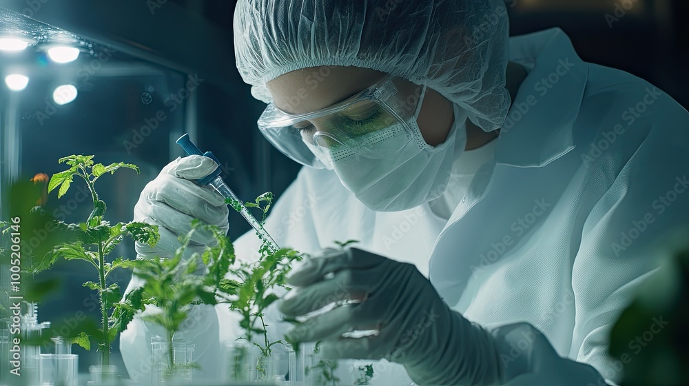 Poster scientist extracting dna from plants in laboratory