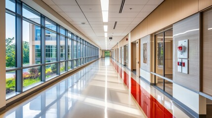 Modern Hospital Interior with Bright Corridor