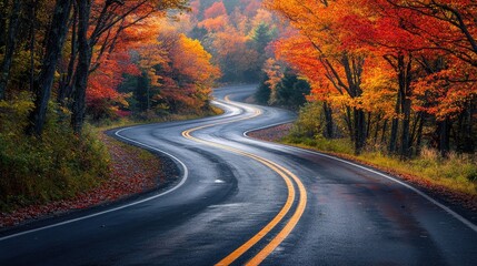Fototapeta premium Scenic Autumn Road Through Colorful Foliage