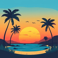Serene Sunset over Tropical Beach Landscape