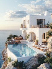 Fototapeta premium Elegant Mediterranean Villa Overlooking the Sea