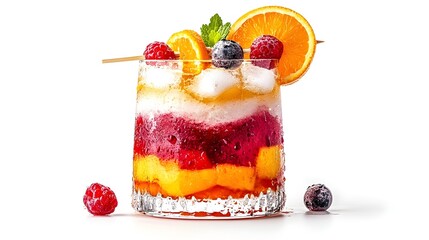 Tropical Refreshment: Close-Up of a Garnished Tropical Drink in a Glass, Isolated on White Background with Ample Copy Space