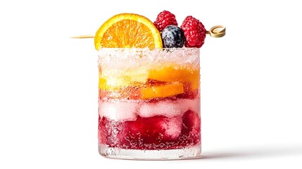 Tropical Refreshment: Close-Up of a Garnished Tropical Drink in a Glass, Isolated on White Background with Ample Copy Space
