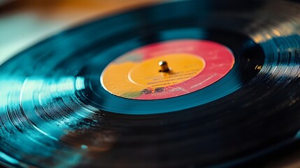 Vintage Vibes: Close-Up of a Vinyl Record Captured in Detailed Precision