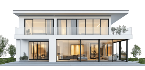 Front view of a luxury apartment exterior design isolated on a white background