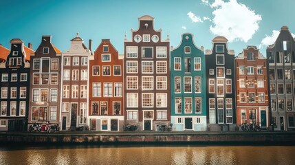 Fototapeta premium Colorful canal houses in Amsterdam, Netherlands.