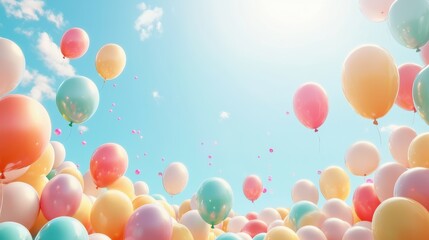 Colorful Balloons Floating in the Sky - Celebration, Party, and Fun Background.