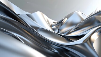 Abstract Metallic Silver Waves and Curving Shapes