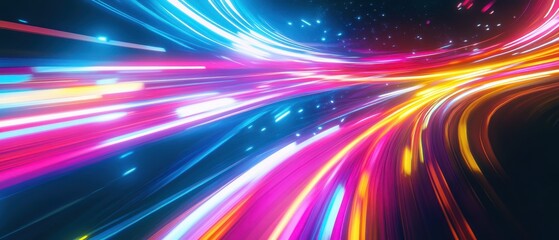 Obraz premium Abstract Colorful Light Trails Background - Futuristic Technology, Speed, Movement, Neon Lights, Digital Art, Abstract Design, Dynamic, Graphic Design, Modern Art