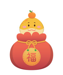 Snake character or cartoon character with red money bag, wealth and Chinese New Year, vector illustration, translation: blessing