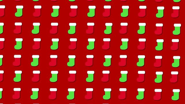 animation of christmas boots on colored background, christmas background, merry christmas