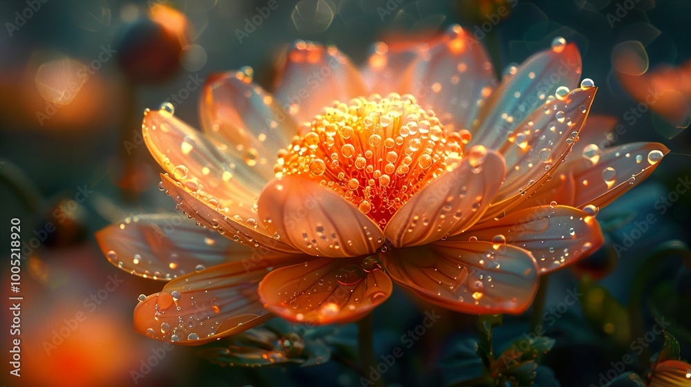 Wall mural Close-Up of a Dew-Covered Flower with Soft Focus