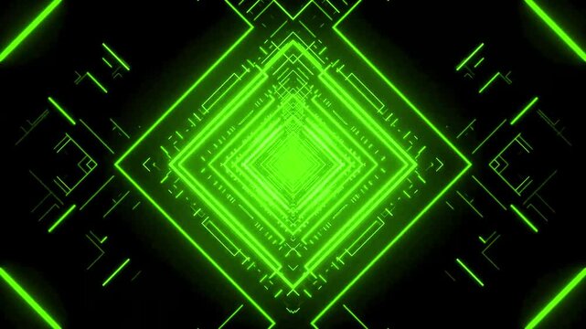 Hi tech Technology green neon glow Portal Sci-fi tunnel background vj loop.