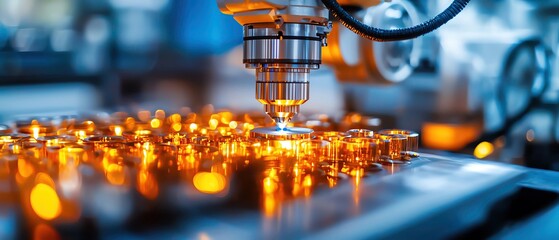 Robot performing a final quality inspection on a precisionmachined part, robotic inspection, hightech manufacturing QC