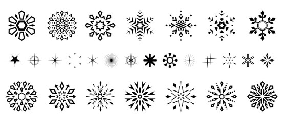 Snowflakes icon collection. Graphic modern black and white ornament.