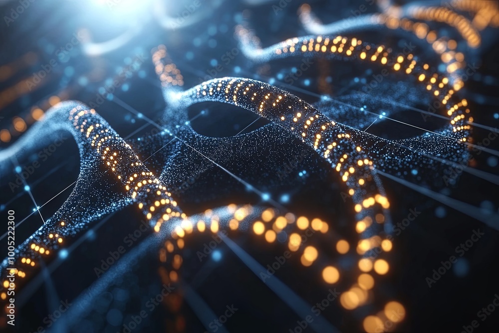 Poster illuminated digital wave patterns in a dark environment creating a mesmerizing visual effect of glow