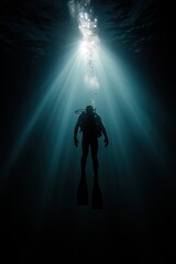 Fototapeta premium Diver in deep sea