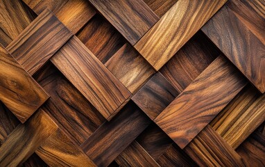 Abstract Wooden Pattern, Interlocking Wood Texture, Rustic Brown Wood Background.