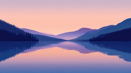 Fototapeta premium Serene Mountain Lake Sunset with Silhouette of Trees and Reflection.