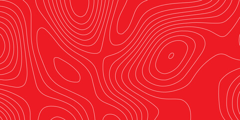The white line on red background contours topography stylized height of the lines map, seamless pattern with lines landscape topographic map geographic mountain relief diagram line wave carve pattern.
