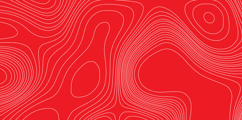The white line on red background contours topography stylized height of the lines map, seamless pattern with lines landscape topographic map geographic mountain relief diagram line wave carve pattern. © Abu Bokkor Siddique