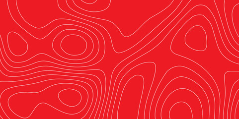 The white line on red background contours topography stylized height of the lines map, seamless pattern with lines landscape topographic map geographic mountain relief diagram line wave carve pattern.