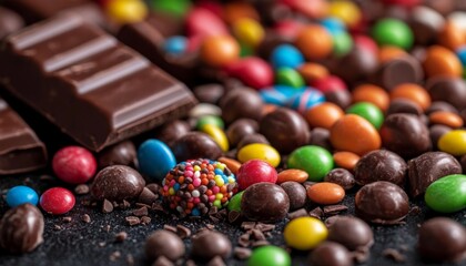 Assorted Colorful Chocolate Candies with Chocolate Bars