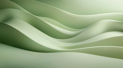 Abstract Green Wavy Background, Soft Gradient, 3D Render, Minimalist Design.
