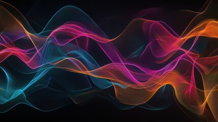 Obraz premium Abstract Colorful Waves of Light on Black Background - Futuristic and Dynamic Design.