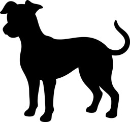 Minimalistic dog silhouette, standing with perked ears, curved tail, muscular build