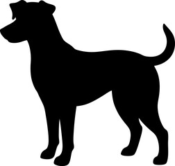 Minimalistic dog silhouette, standing with perked ears, curved tail, muscular build