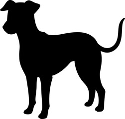 Minimalistic dog silhouette, standing with perked ears, curved tail, muscular build