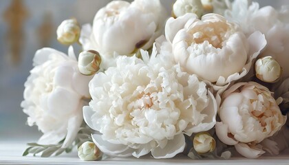 高級感のある美しい白い花束（ウエディング、贈り物、感謝）