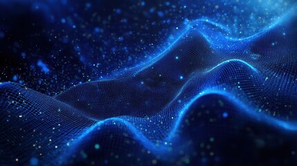 Fototapeta premium Abstract Blue Digital Network Background with Glowing Particles and Mesh Pattern.
