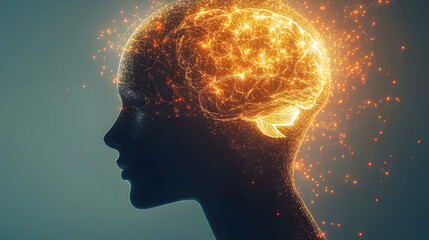 Obraz premium Human Brain Art with Glow and Sparks Effect