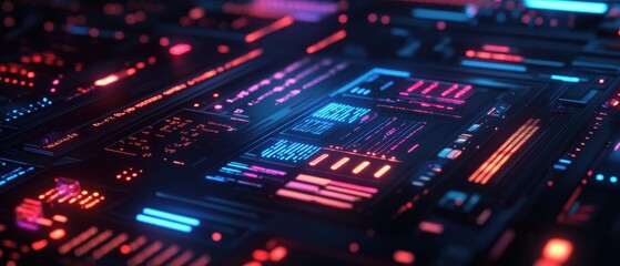 Fototapeta premium Futuristic Technology Interface with Glowing Red and Blue Lights.