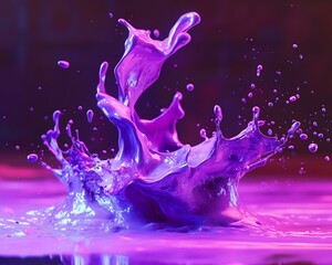 Fototapeta premium Abstract purple liquid splash captured mid-air against a vibrant background, showcasing dynamic motion and fluidity in artistic form.