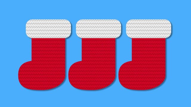 animation of christmas boots on colored background, christmas background, merry christmas
